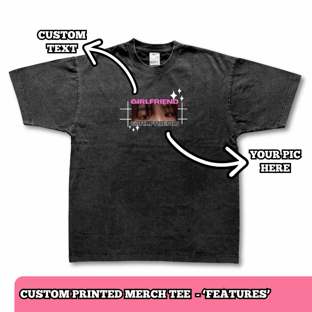 'features' - Custom Printed Girlfriend Tee - MINK Design