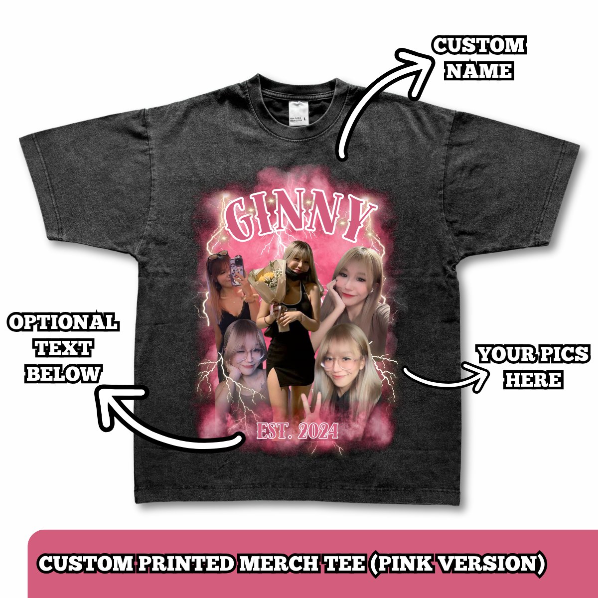 'merch' - Custom Printed Bootleg Tee (pink version) - MINK Design